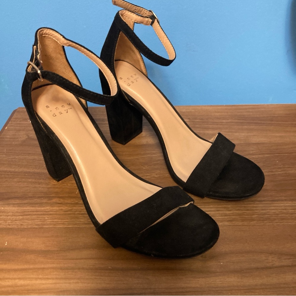 A New Day Black Ankle Strap Heels